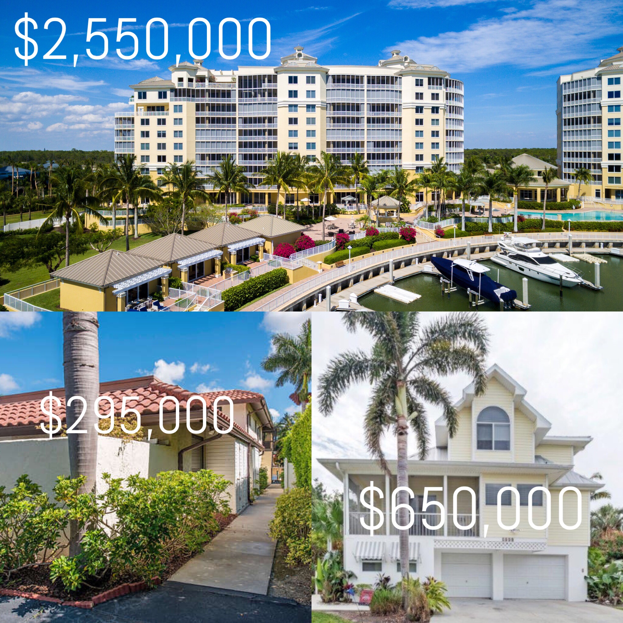 On-Water Real Estate at Three Different Price Points in Naples, Florida