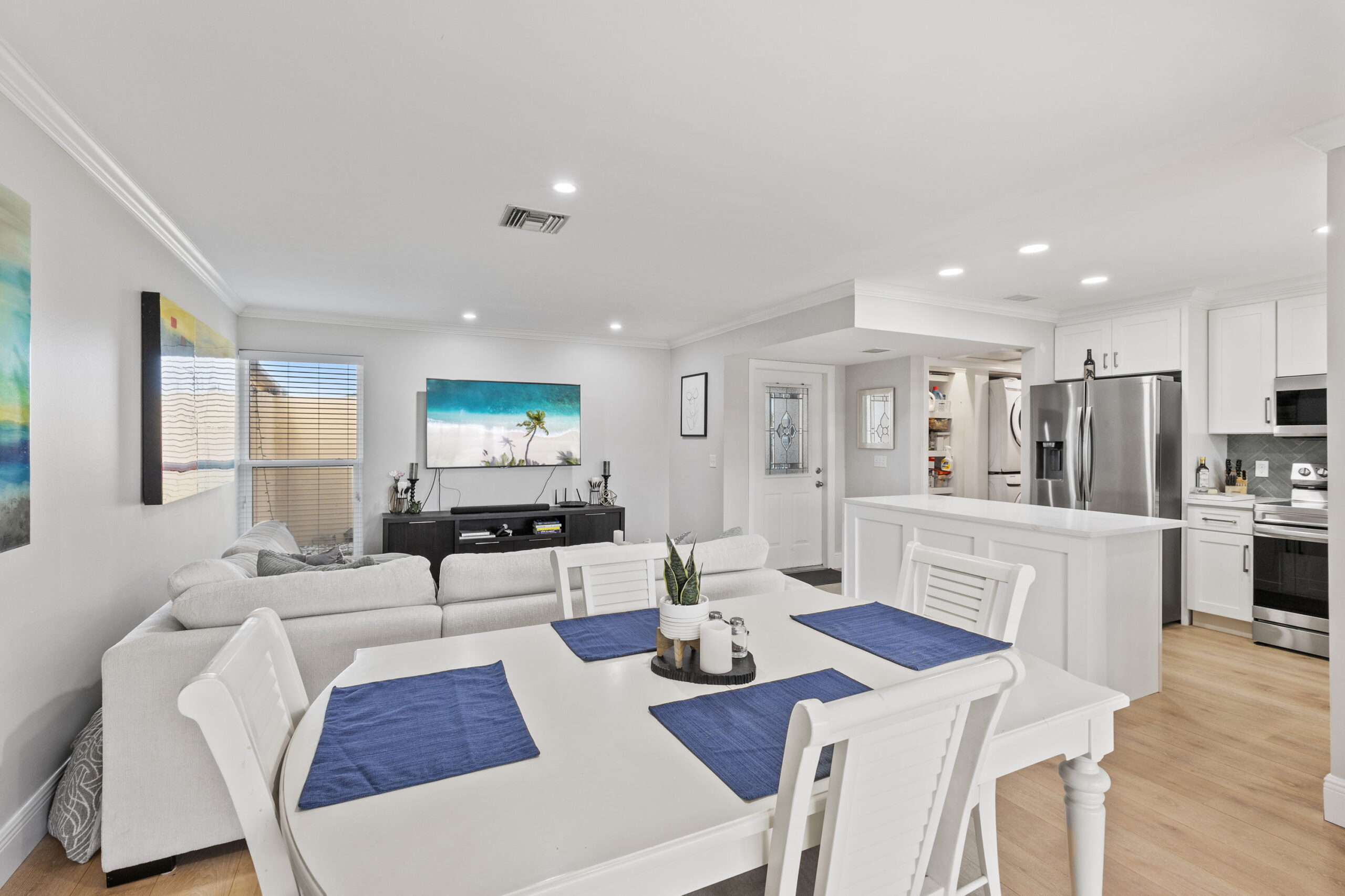 Condo kitchen and living room
